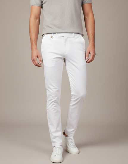 Pantalon Blanc Homme Slim Fit Décontracté Élégant - Gabardine