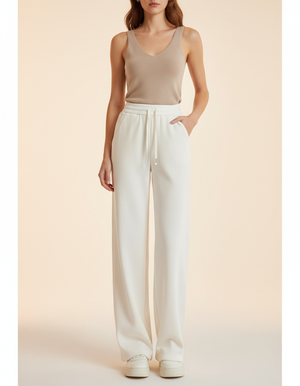 Pantalon Blanc Large Décontracté Cordon Épais - Molleton