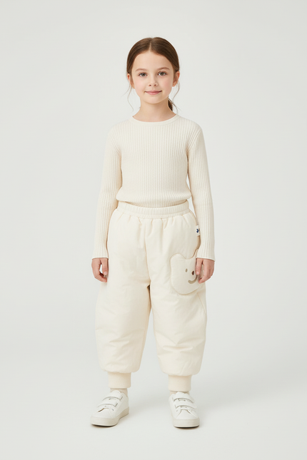 Pantalon Blanc Matelassé Ample Enfant Décontracté Hiver Mignon - Beige Polyester