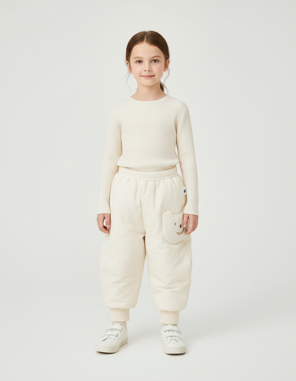 Pantalon Blanc Matelassé Ample Enfant Décontracté Hiver Mignon - Beige Polyester