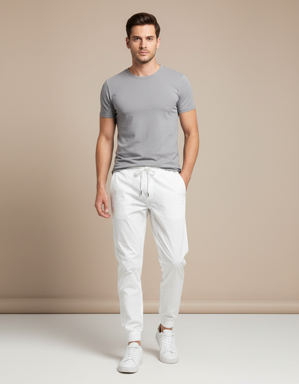 Pantalon Blanc Jogging Cordon Homme Coton Casual
