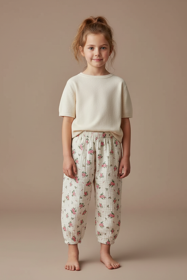 Pantalon Fluide Rose Et Blanc - Multicolore Coton
