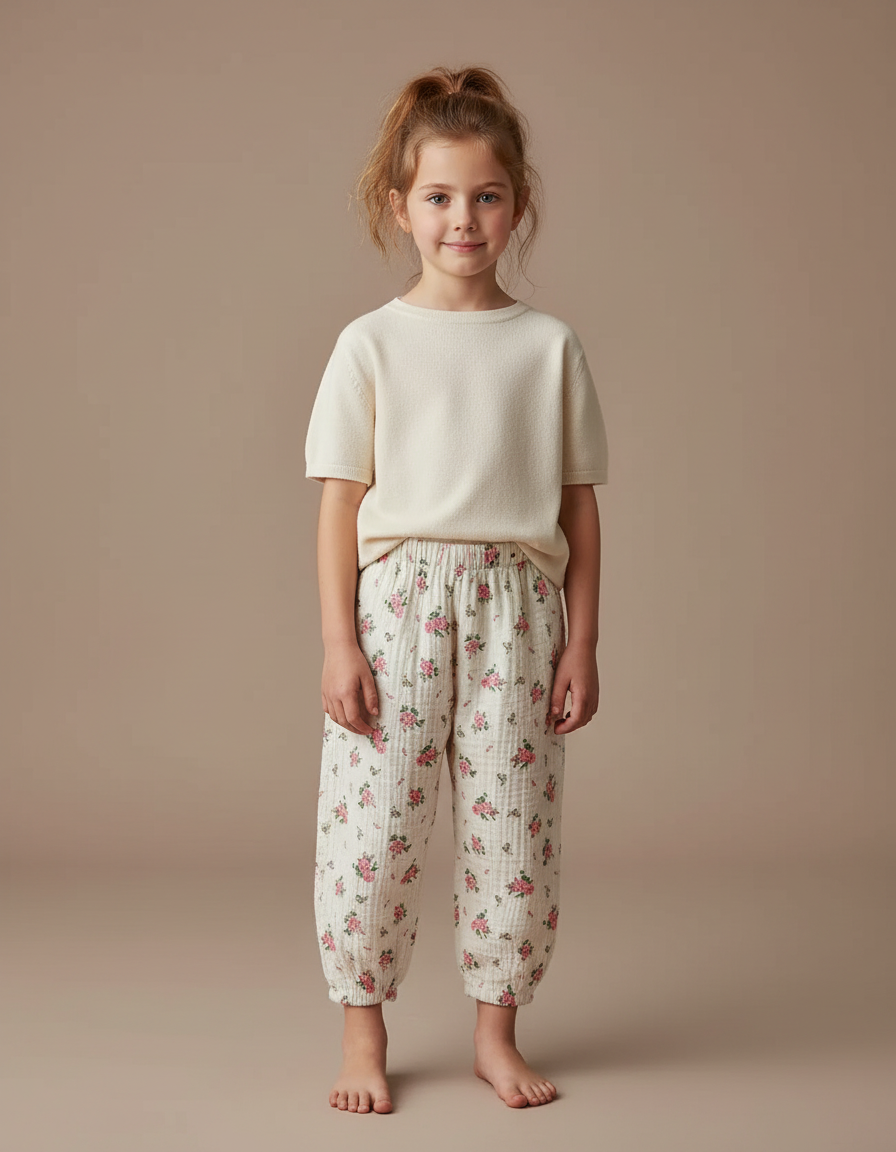 Pantalon Fluide Rose Et Blanc - Multicolore Coton