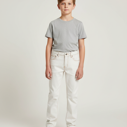 Pantalon Blanc Jeans Coupe Droite Décontracté Garçon