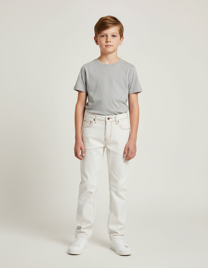 Pantalon Blanc Jeans Coupe Droite Décontracté Garçon