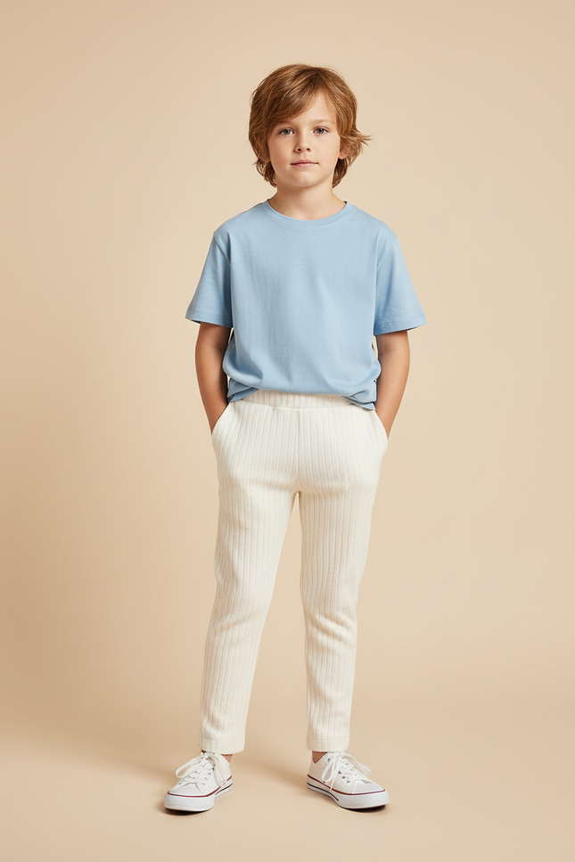 Pantalon Blanc Côtelé Tricoté Confortable Enfant - Maille