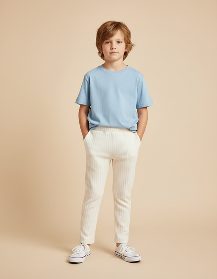 Pantalon Blanc Côtelé Tricoté Confortable Enfant - Maille