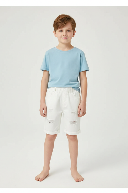 Pantalon Blanc Garçon Court Déchiré Décontracté Été - Jean