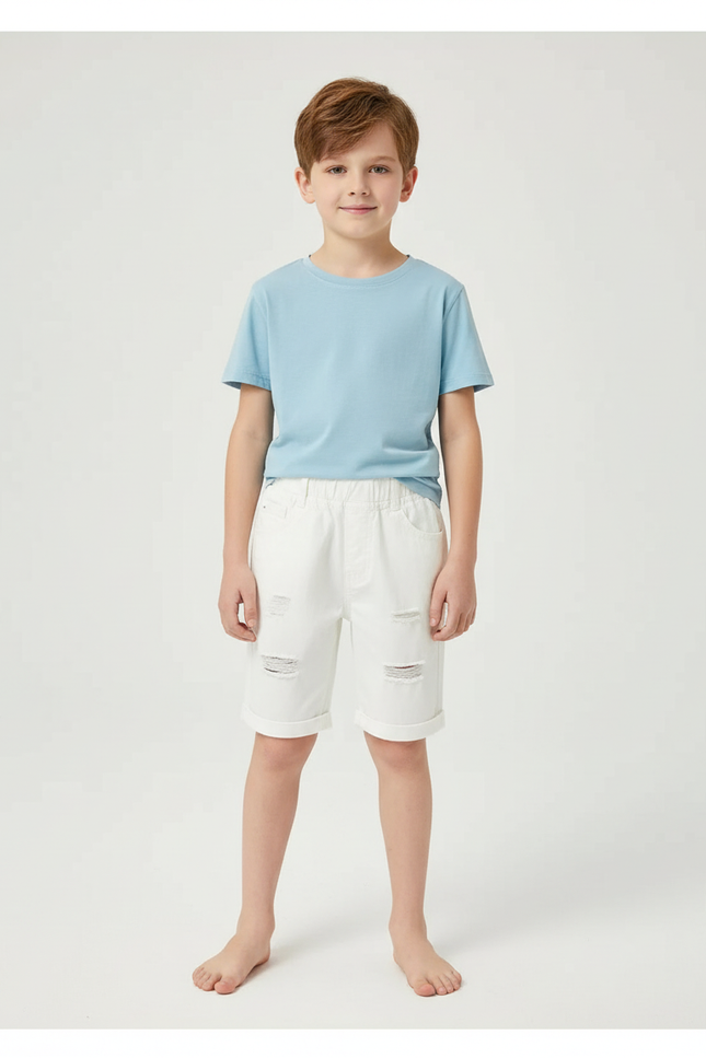 Pantalon Blanc Garçon Court Déchiré Décontracté Été - Jean