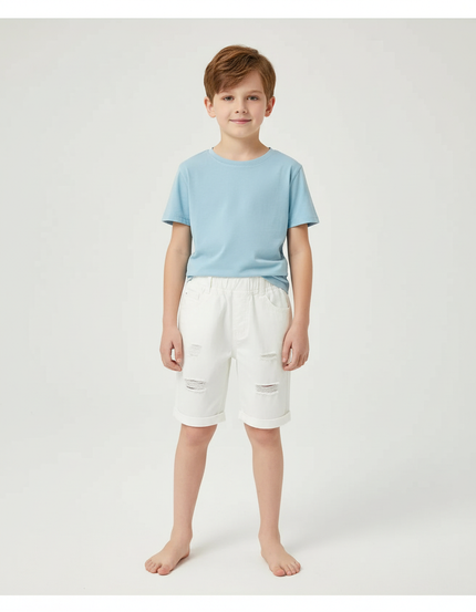 Pantalon Blanc Garçon Court Déchiré Décontracté Été - Jean