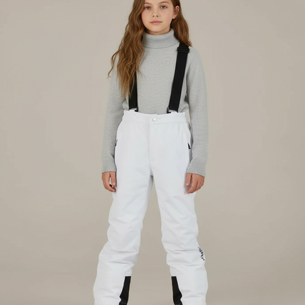 Pantalon Blanc Ski Enfant Bretelles Imperméable Hiver - Polyester