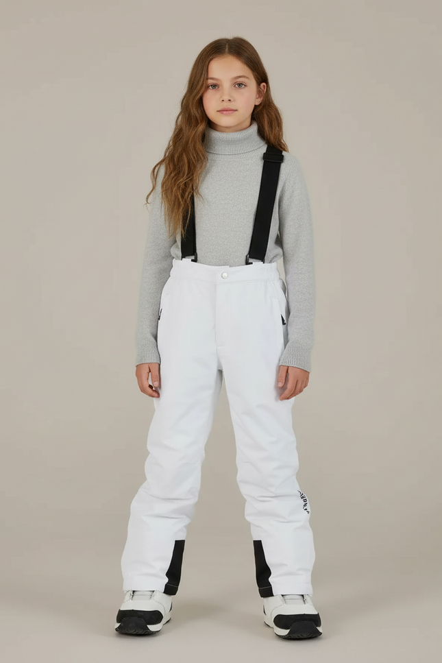 Pantalon Blanc Ski Enfant Bretelles Imperméable Hiver - Polyester