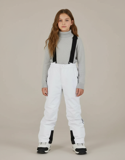 Pantalon Blanc Ski Enfant Bretelles Imperméable Hiver - Polyester