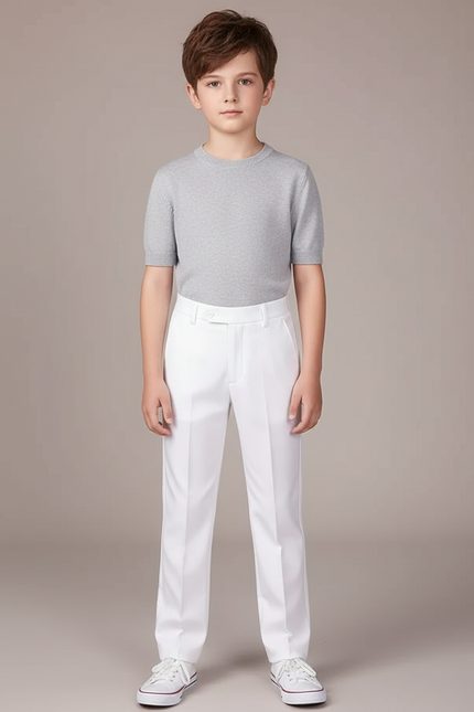 Pantalon Blanc Droit Élégant Cérémonie Garçon Ajusté - Gabardine