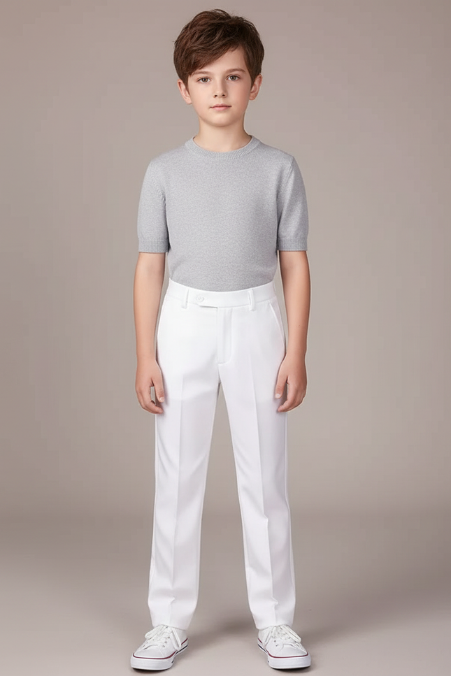 Pantalon Blanc Droit Élégant Cérémonie Garçon Ajusté - Gabardine