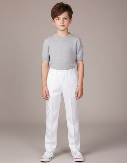 Pantalon Blanc Droit Élégant Cérémonie Garçon Ajusté - Gabardine