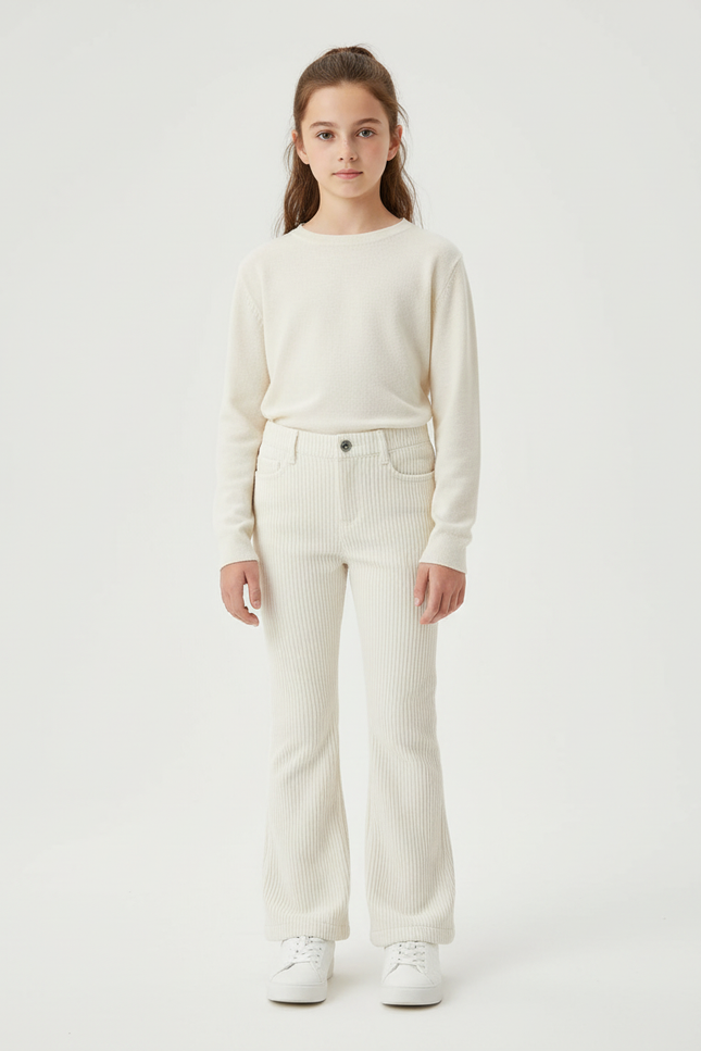 Pantalon Blanc Côtelé Évasé Confortable Enfant - Cordé