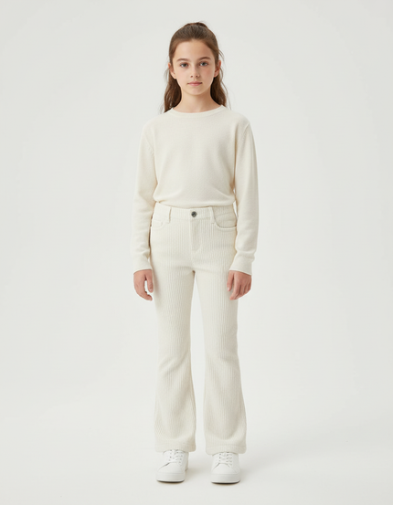 Pantalon Blanc Côtelé Évasé Confortable Enfant - Cordé