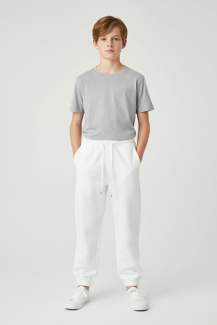 Pantalon Blanc Garçon Jogging Décontracté Molleton Confortable