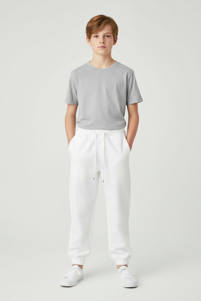 Pantalon Blanc Garçon Jogging Décontracté Molleton Confortable