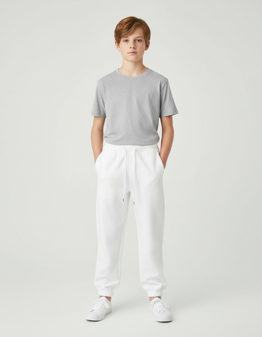 Pantalon Blanc Garçon Jogging Décontracté Molleton Confortable