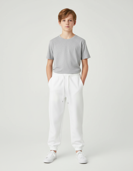 Pantalon Blanc Garçon Jogging Décontracté Molleton Confortable