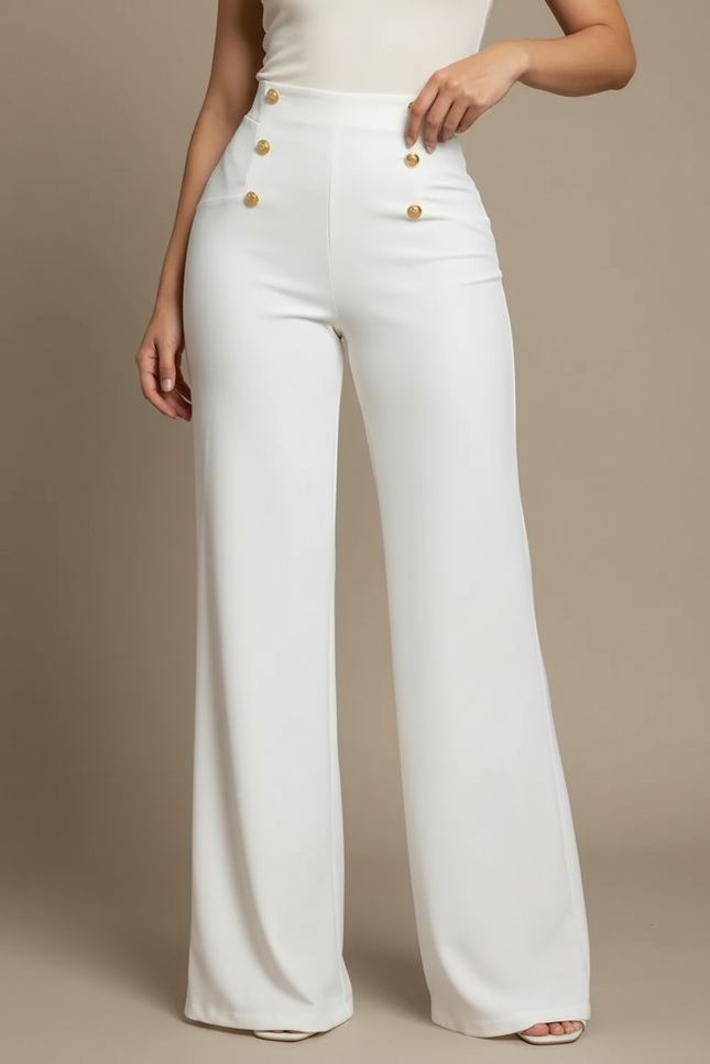 Pantalon Marin Blanc Femme - Polyester