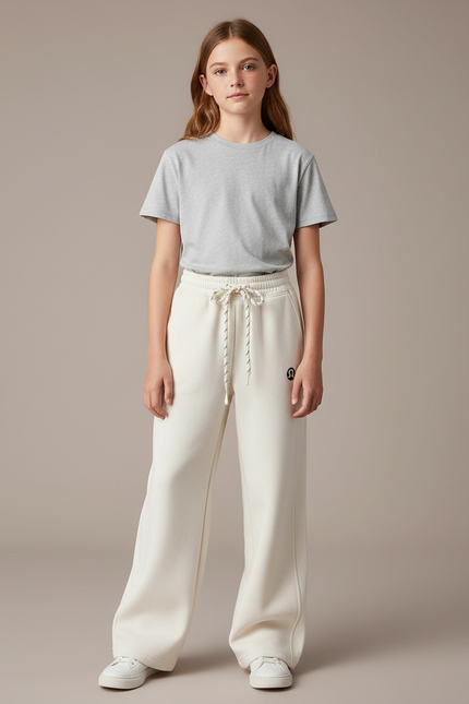 Pantalon Blanc Ample Molletonné Décontracté Sport Enfant - Beige