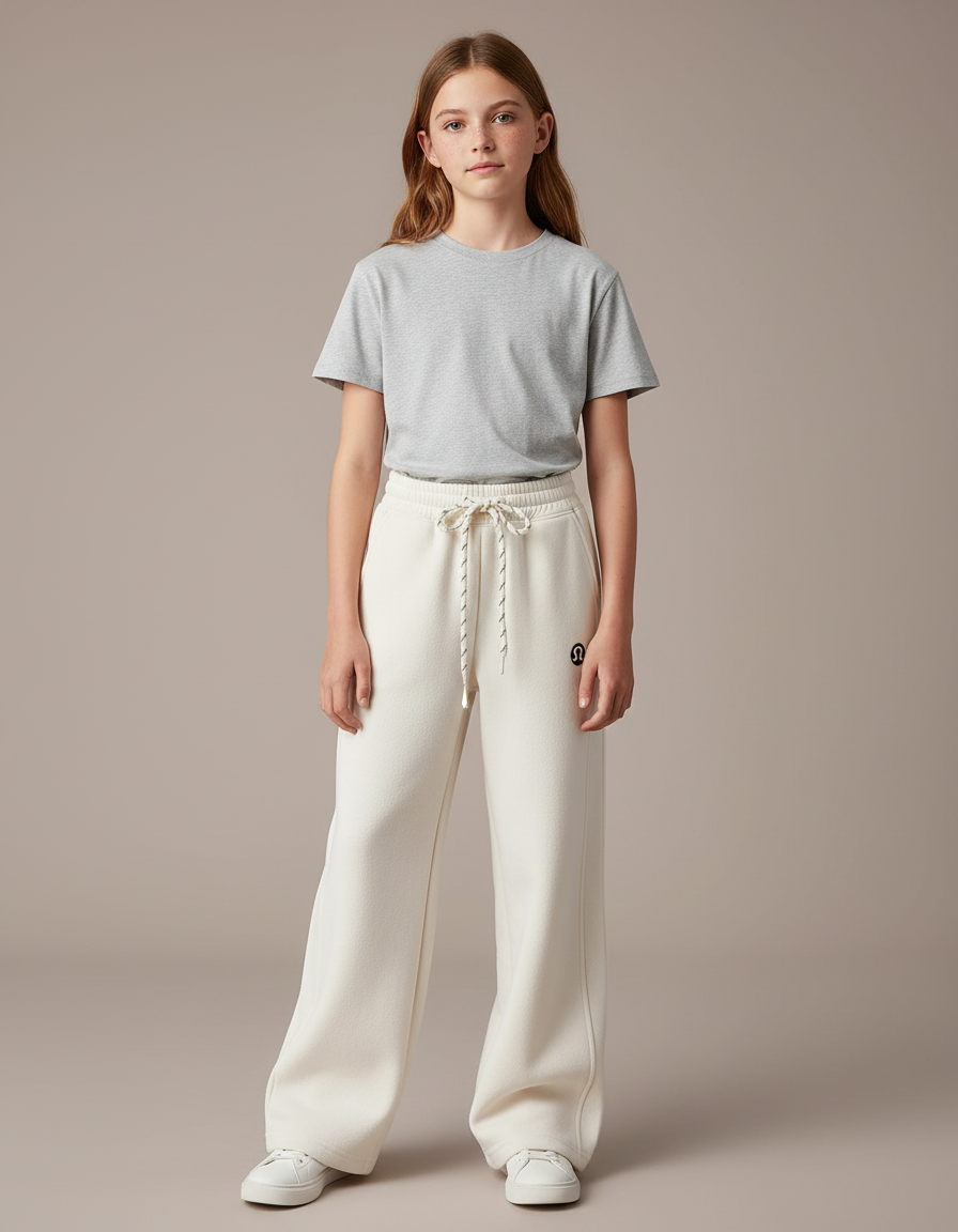 Pantalon Blanc Ample Molletonné Décontracté Sport Enfant - Beige