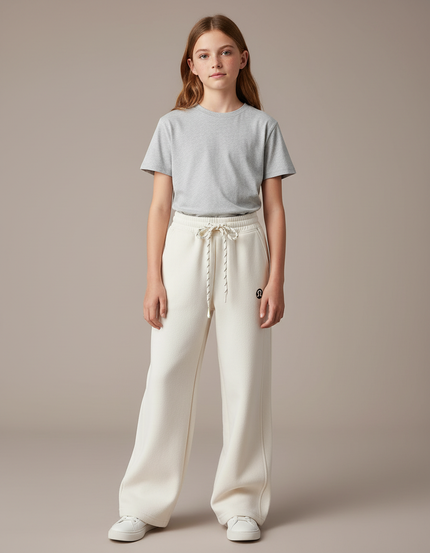 Pantalon Blanc Ample Molletonné Décontracté Sport Enfant - Beige