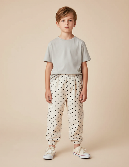 Pantalon Blanc À Pois Noir Décontracté Ample Enfant - Molleton