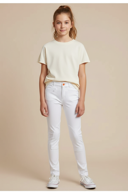 Pantalon Blanc Équestre Fille Slim Confortable - Polyester