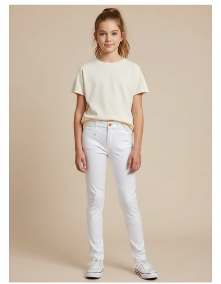 Pantalon Blanc Équestre Fille Slim Confortable - Polyester