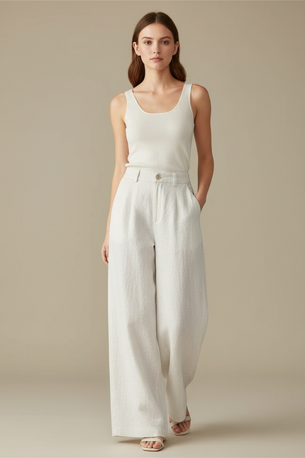Pantalon Lin Blanc Doublé Femme