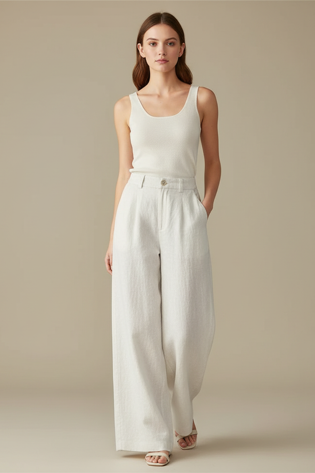 Pantalon Lin Blanc Doublé Femme