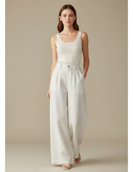 Pantalon Lin Blanc Doublé Femme