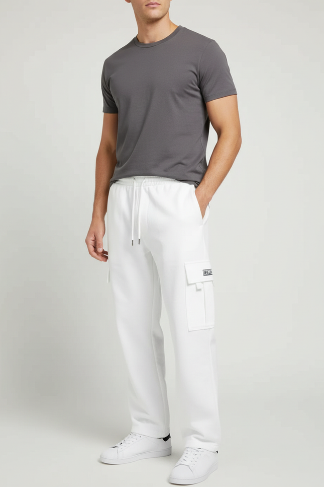 Pantalon Blanc Cargo Molletonné Homme Décontracté