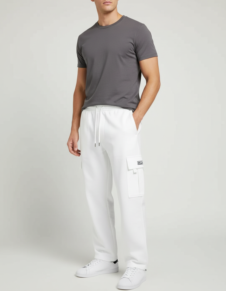 Pantalon Blanc Cargo Molletonné Homme Décontracté