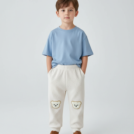 Pantalon Blanc Bébé Ours Côtelé Harem Élastique Doux - Cordé