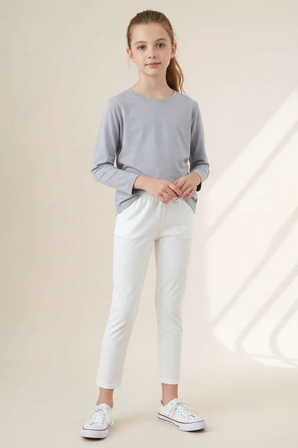 Pantalon Blanc Coton Doux Élastique Enfant Confortable