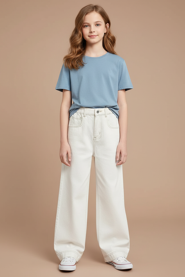 Pantalon Blanc Large Décontracté Fille Denim - Jean