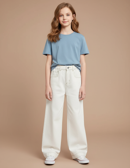Pantalon Blanc Large Décontracté Fille Denim - Jean
