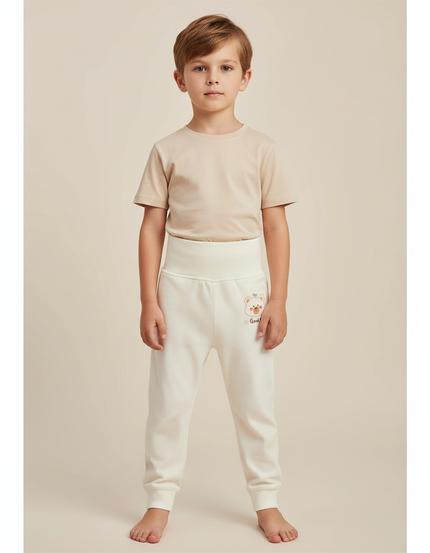 Pantalon Blanc Côtelé Ours Confortable Enfant - Maille