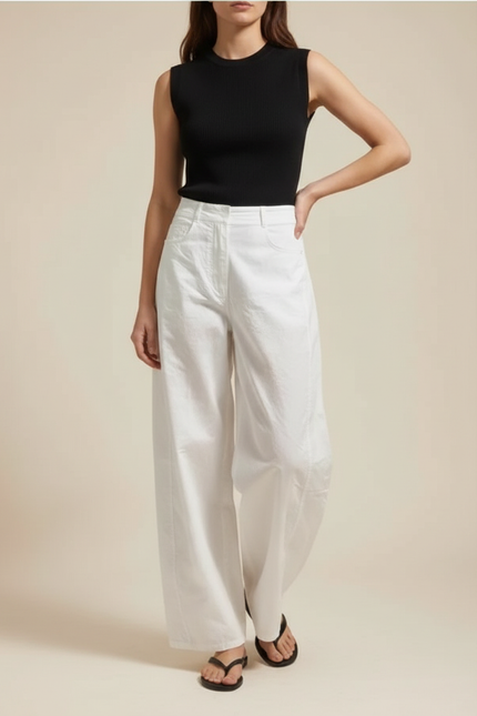 Pantalon Blanc Ample Lin Décontracté Femme Fluide