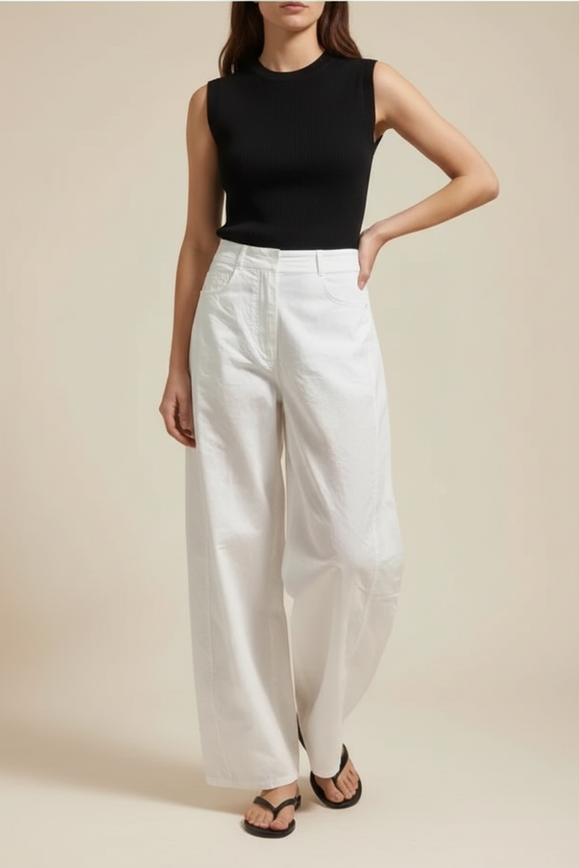 Pantalon Blanc Ample Lin Décontracté Femme Fluide