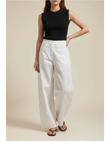 Pantalon Blanc Ample Lin Décontracté Femme Fluide