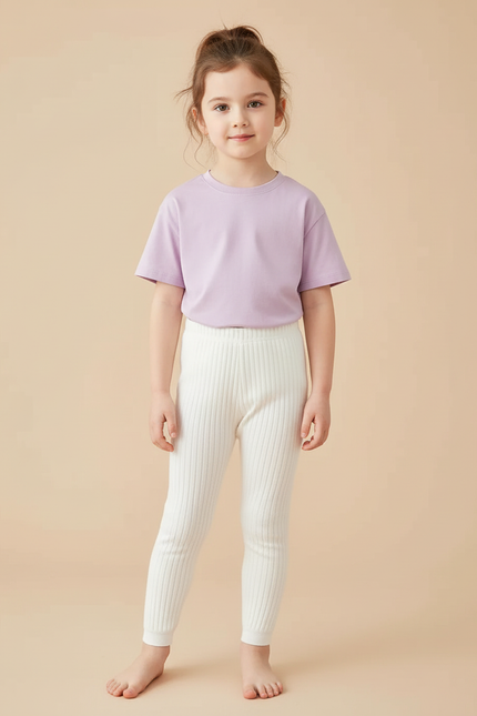 Pantalon Blanc Côtelé Élastique Confortable Fille - Maille