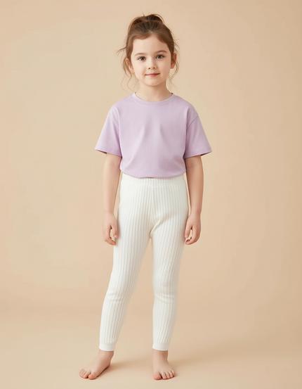 Pantalon Blanc Côtelé Élastique Confortable Fille - Maille