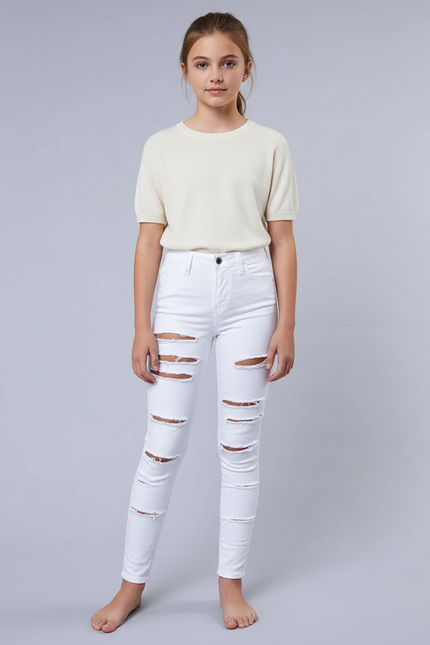 Pantalon Blanc Jean Skinny Déchiré Fille