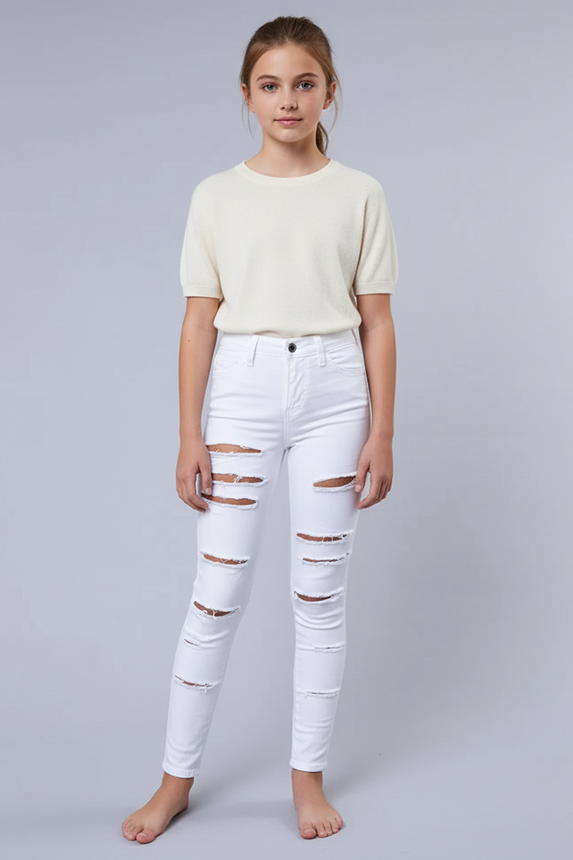 Pantalon Blanc Jean Skinny Déchiré Fille